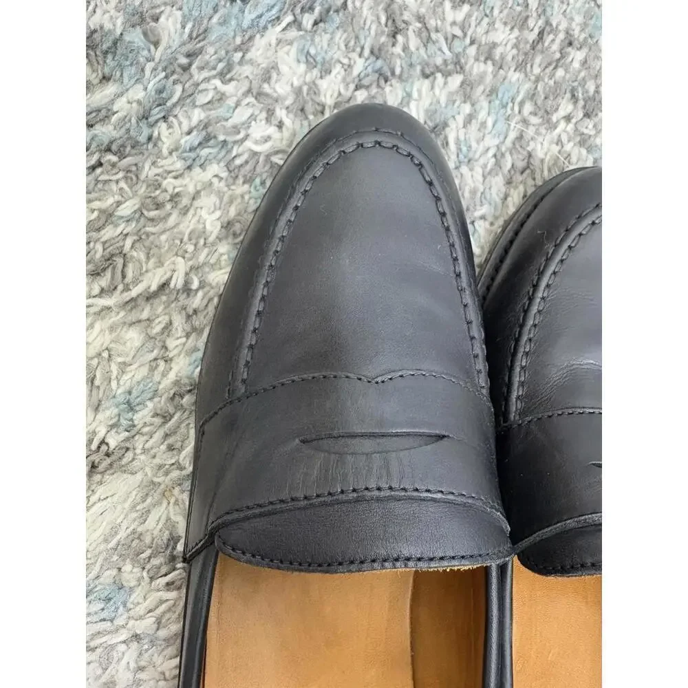 Men's Black Leather Penny Loafers - Classic Slip-On Dress Shoes